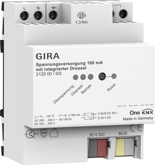 Gira 212000 Источник электропитания KNX 160 мА с интегрированным дросселем