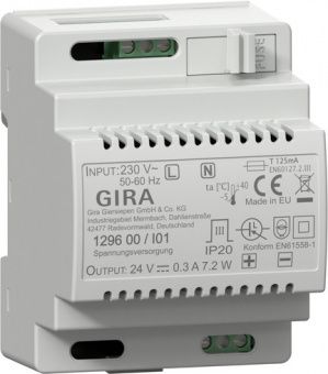 Картинка Gira 1296 00 Электропитание для домофонной системы DC 24 В 300 мA, цвет: REG