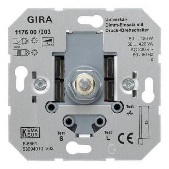 Картинка светорегулятор поворотный gira коллекции gira, 420 вт, 117600