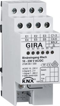 Картинка gira 212600 knx двоичный вход 6-местный. 10 - 230 в ac/dc, цвет: reg plus