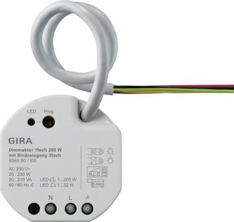 Картинка gira 506500 исполнительное устройство диммирования, 1-канал., 200 вт с двоичным входом 3-канал. для gira one и knx