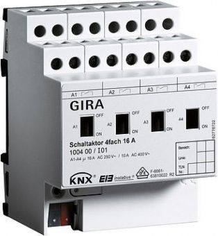Картинка gira 100400 актуатор реле instabus knx/eib, 4-канальное, с ручным управлением