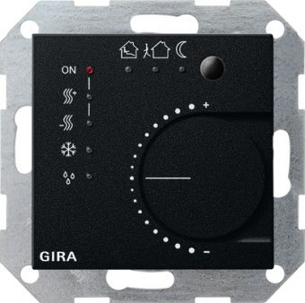 Картинка gira 2100005 многофункциональный термостат instabus knx/eib, 4-канальный, цвет: черный матовый