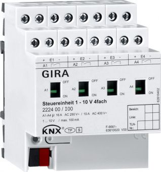 Картинка gira 222400 модуль управления knx 1 – 10 в, 4-местный с ручным управлением, цвет: reg plus