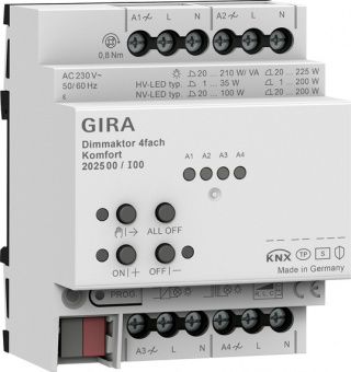 Картинка gira 202500 исполнительное устройство диммирования, 4-канал. komfort для knx4 x 225 вт/ва